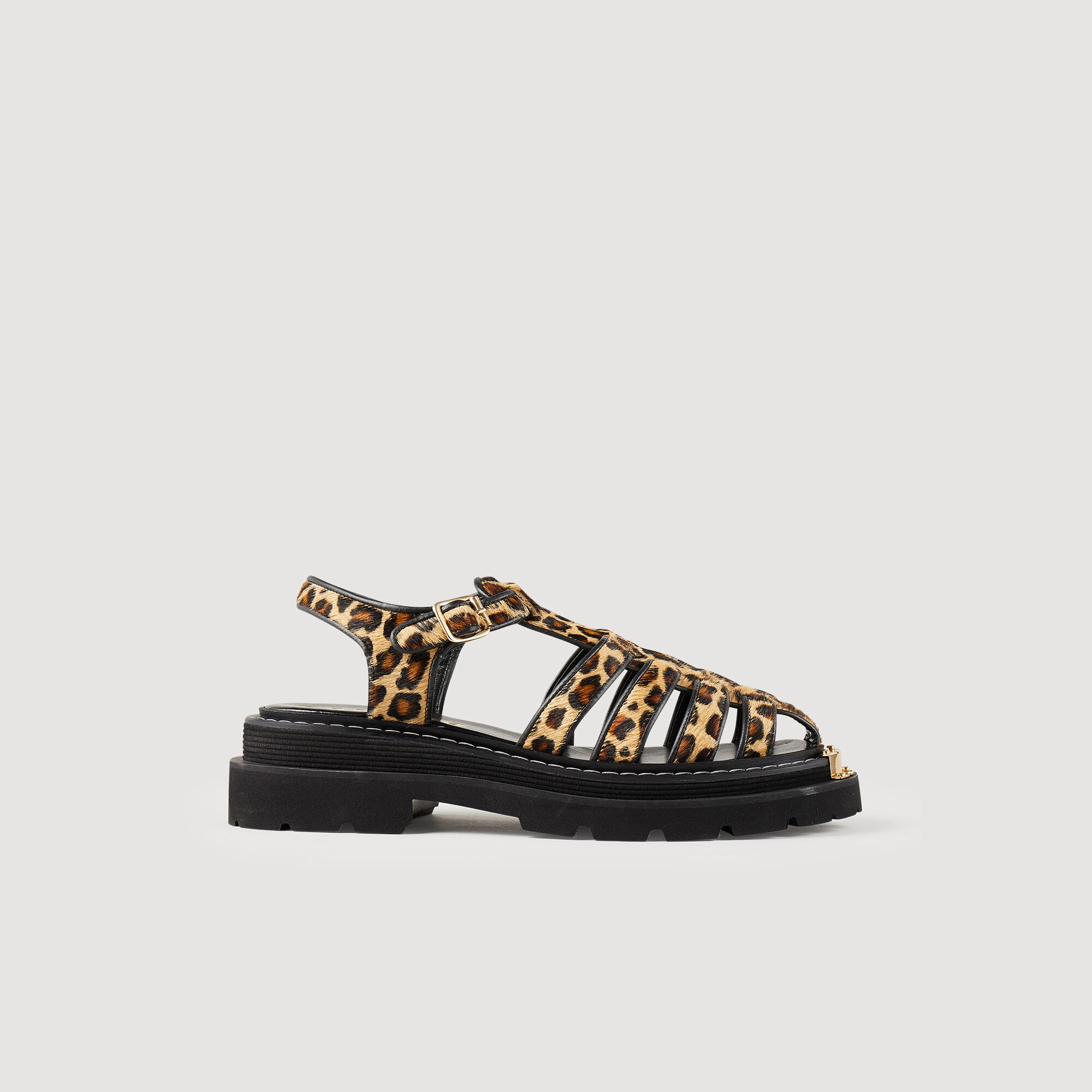靴 Sandro Cheetah Print Heels Sandro Paris Alessia Black Leather Leopard Print Women Size