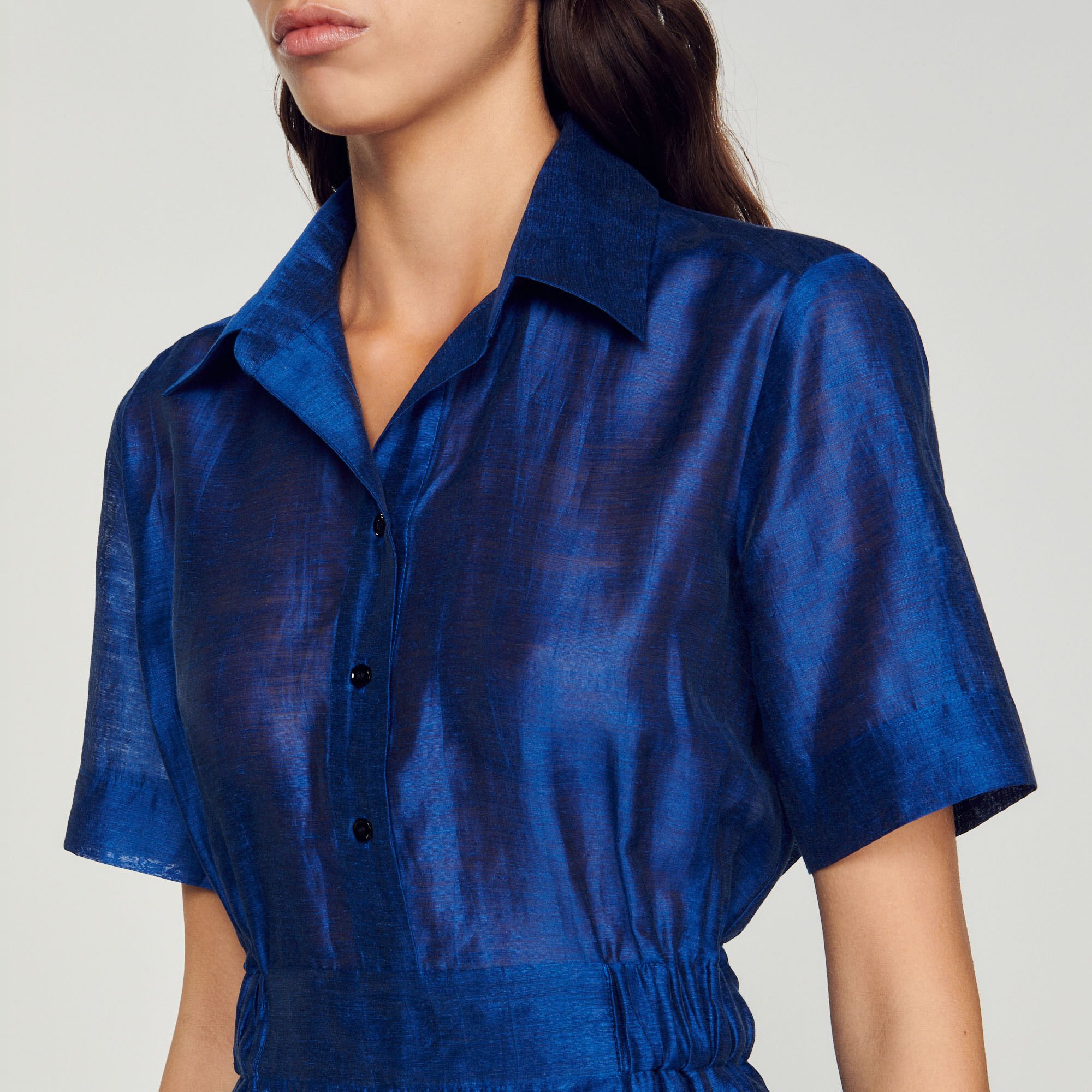 Sandroミニワンピースネイビー36 Mini dress with buttons blue For Women | Sandro Paris