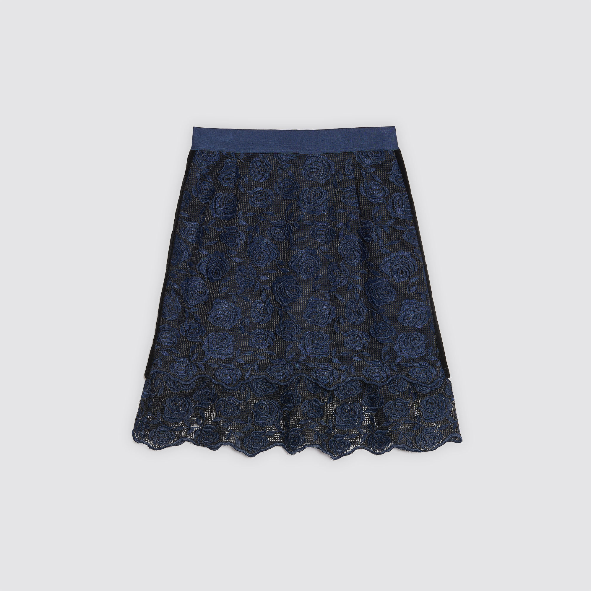 【海外限定】Sandroウールスカート☆Rebeca embellished wool mi Rose lace skirt with velvet bands | Sandro | Sandro Secondhand