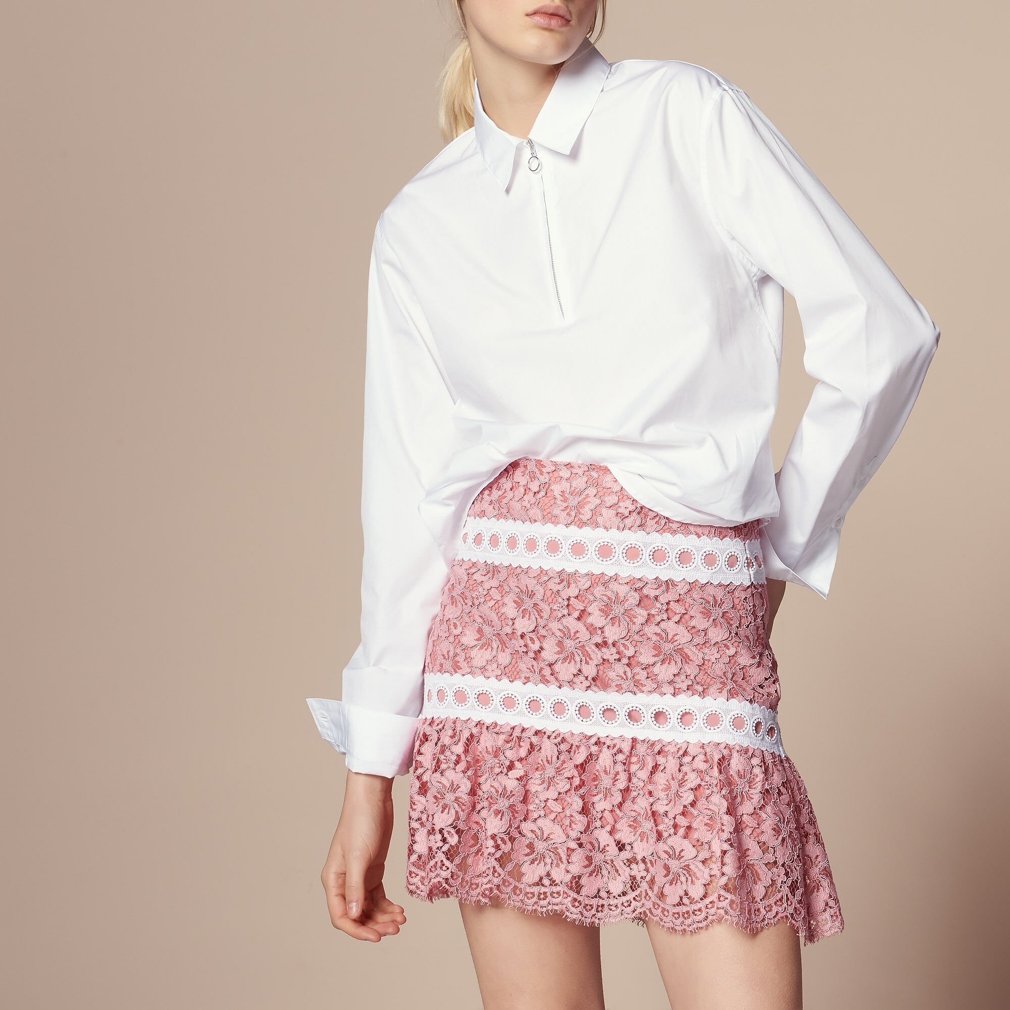 【海外限定】Sandroコットンスカート☆Mid-Rise Lace-Insert Cot Lace skirt finished with braid trim | Sandro | Sandro Secondhand