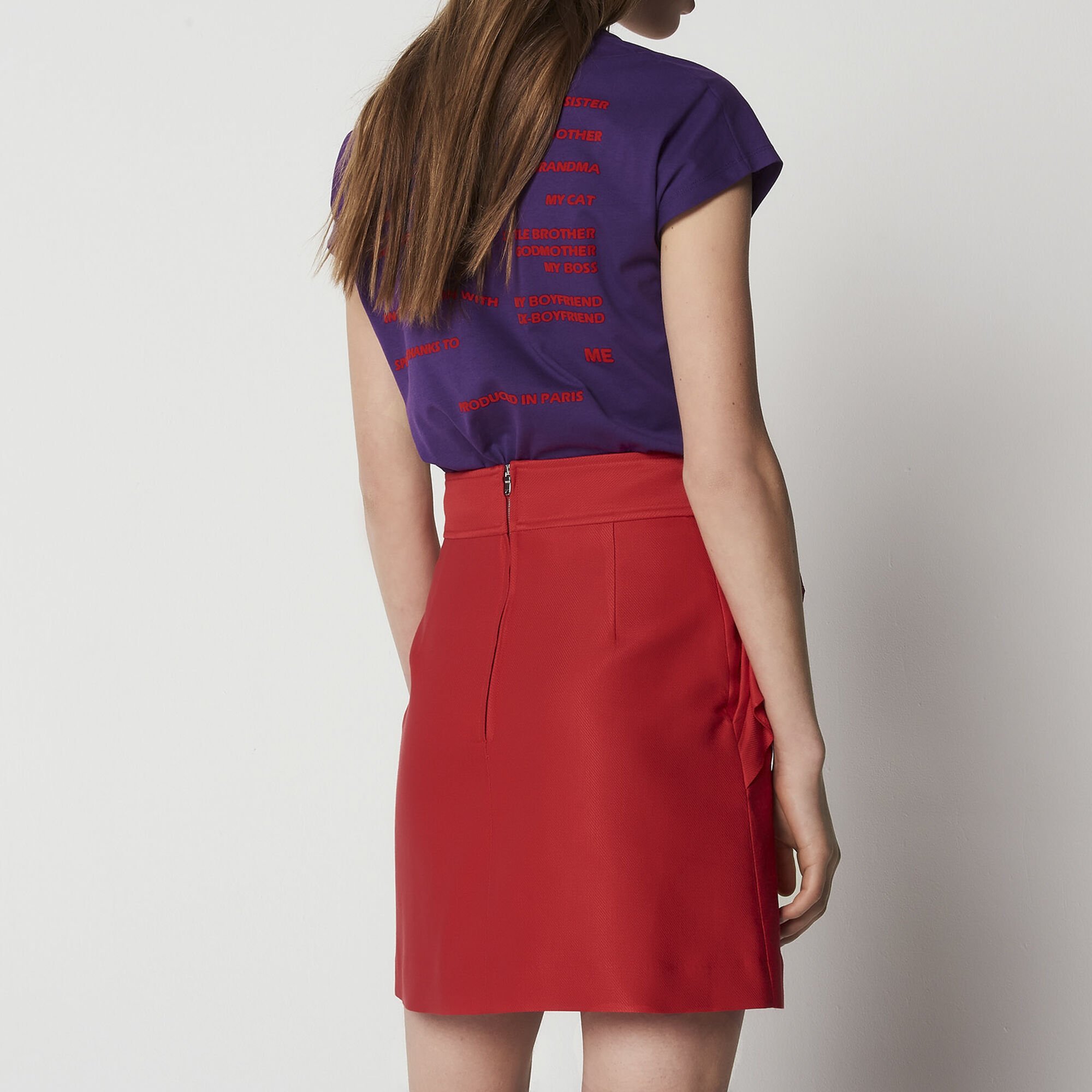 Cotton blend skirt with ruffled pockets | Sandro | Sandro