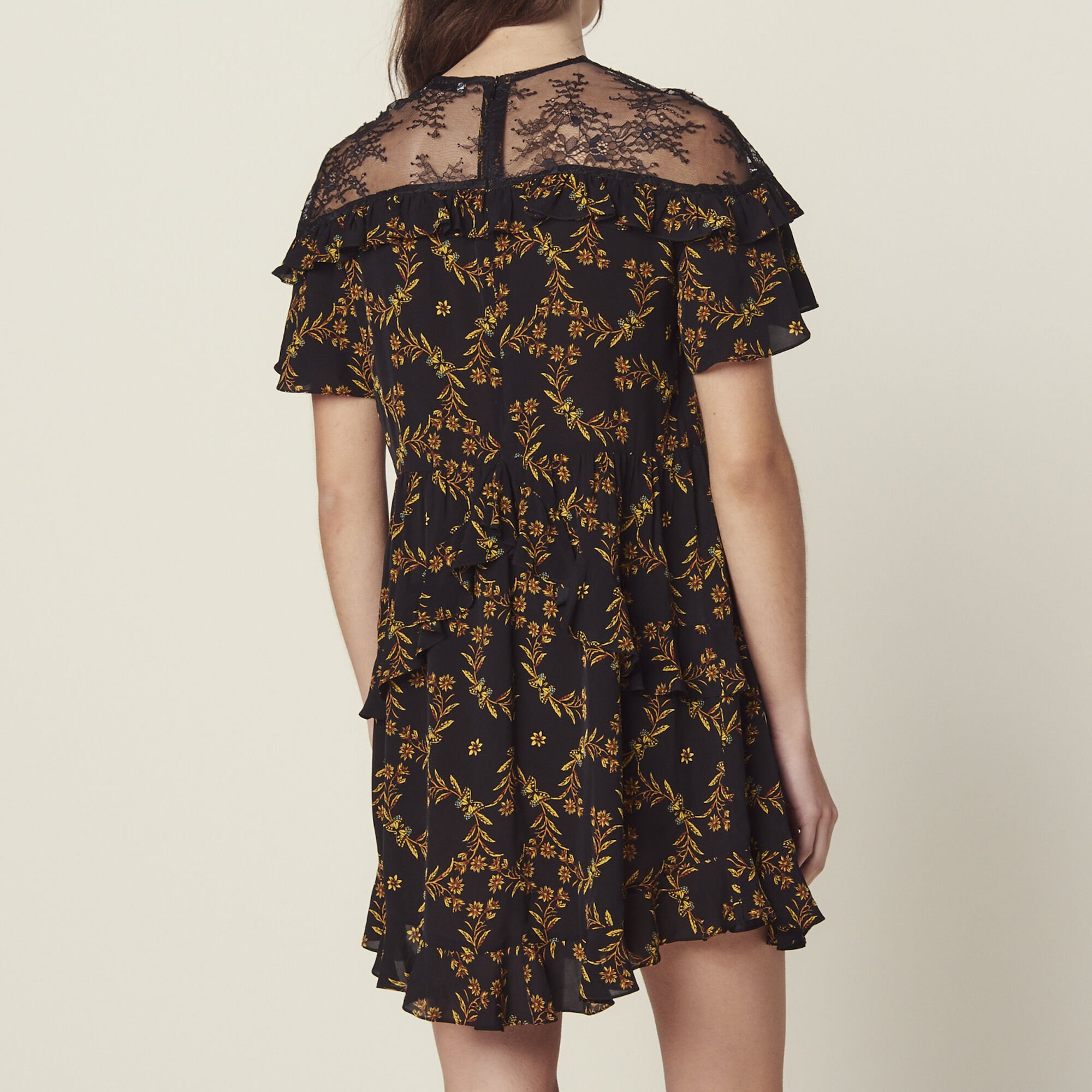 Short printed dress with lace Sandro Sandro Secondhand