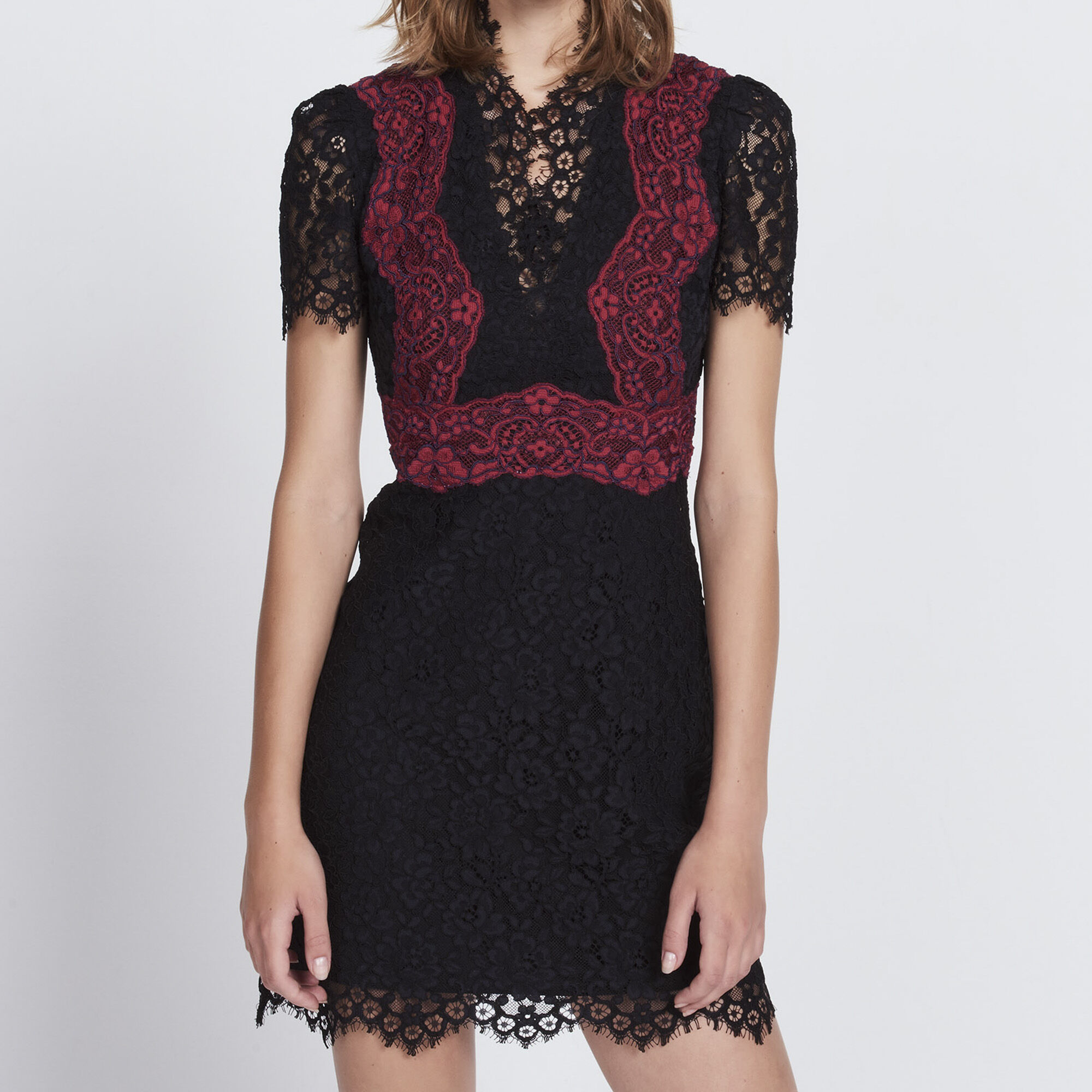 Lace dress with red details Sandro Sandro Secondhand