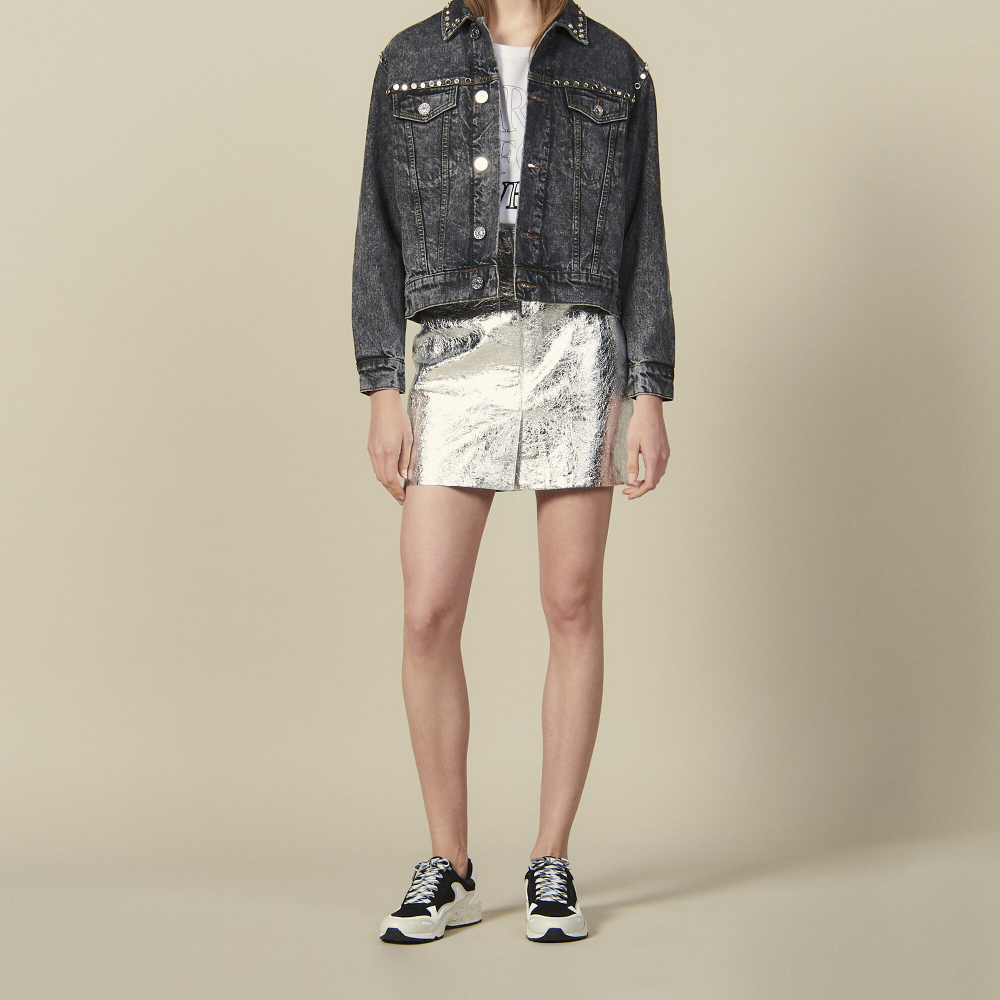 Snow washed denim jacket with studs | Sandro | Sandro Secondhand