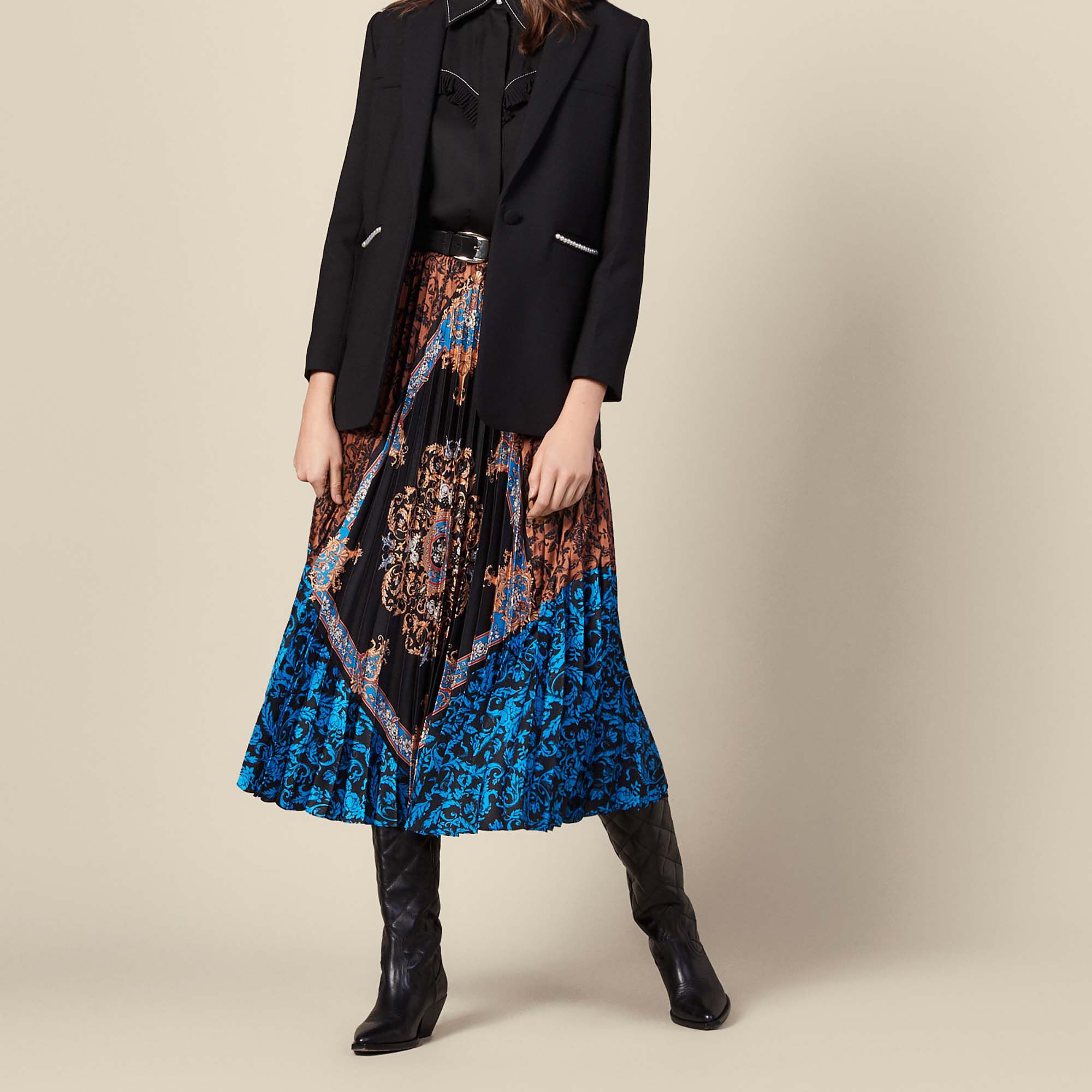 Long printed skirt with pleats | Sandro | Sandro Secondhand