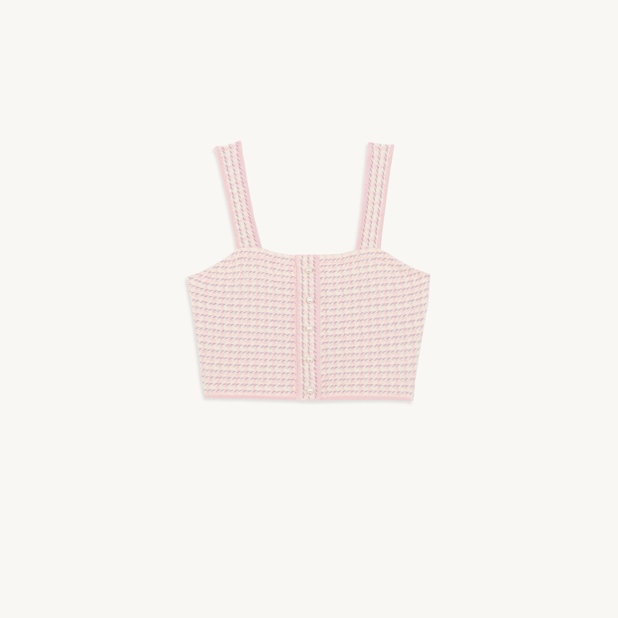 SANDRO ピンク ノースリーブTOP Striped rhinestone shirt pink For Women | Sandro Paris