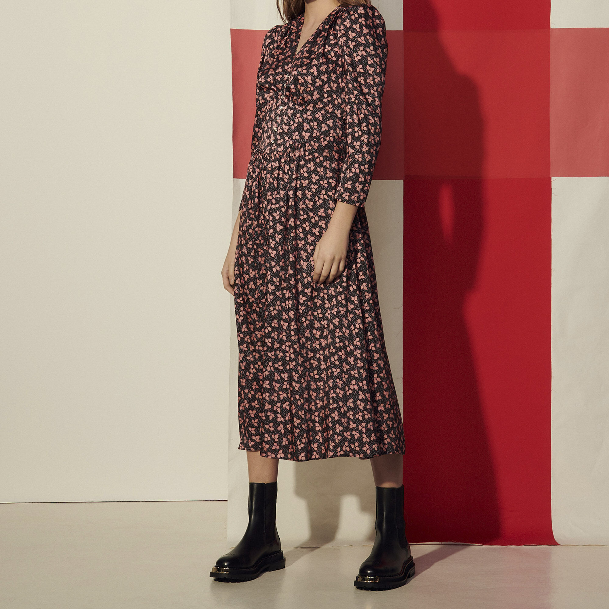 Sandro long printed dress outlet