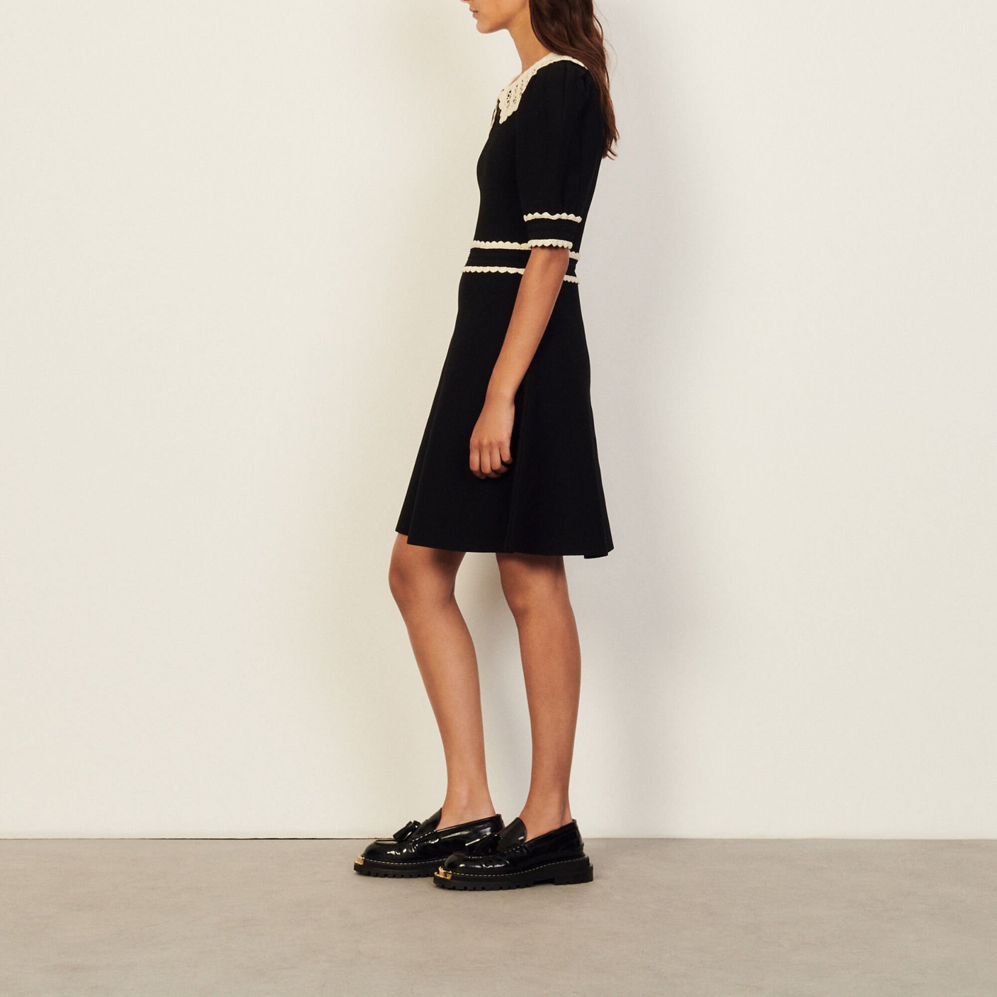 Sandro straight knit dress with ruff collar cheap