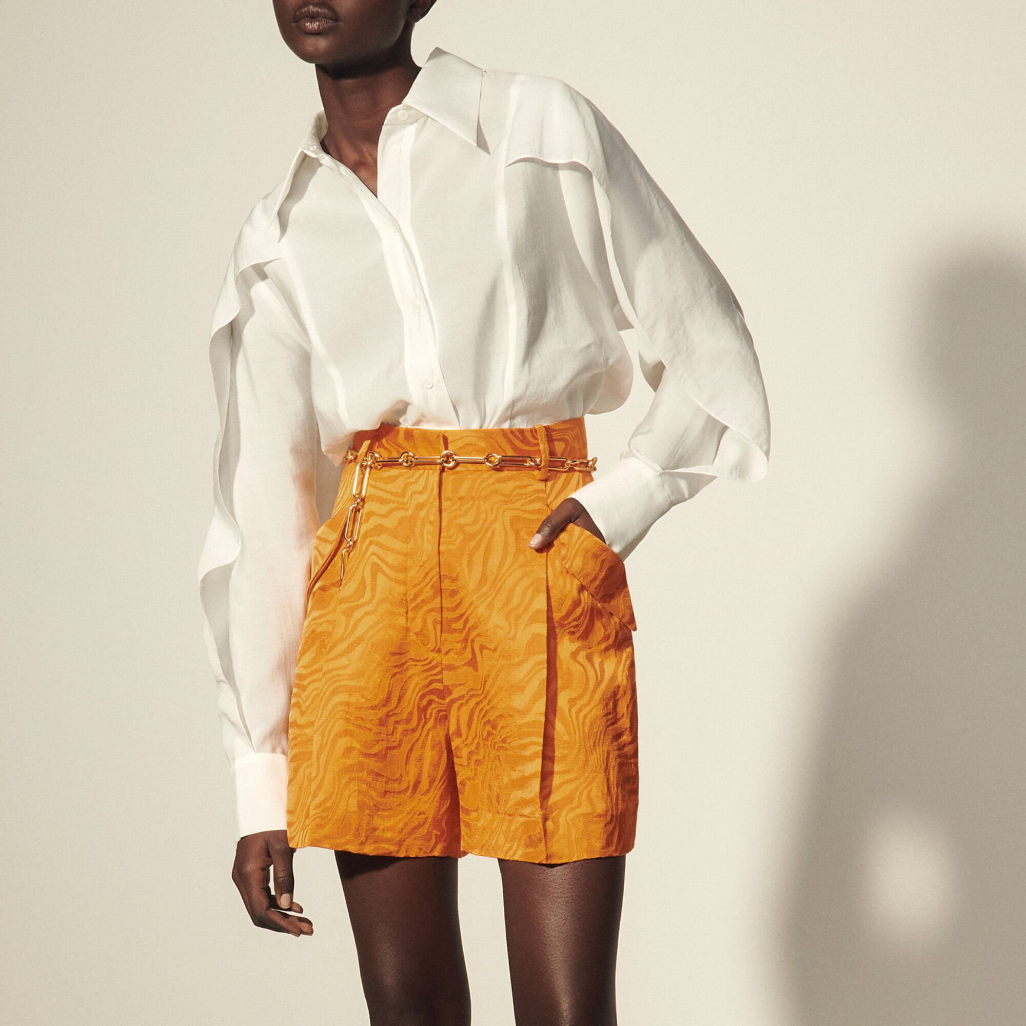 Wide shorts in tone-on-tone jacquard | Sandro | Sandro