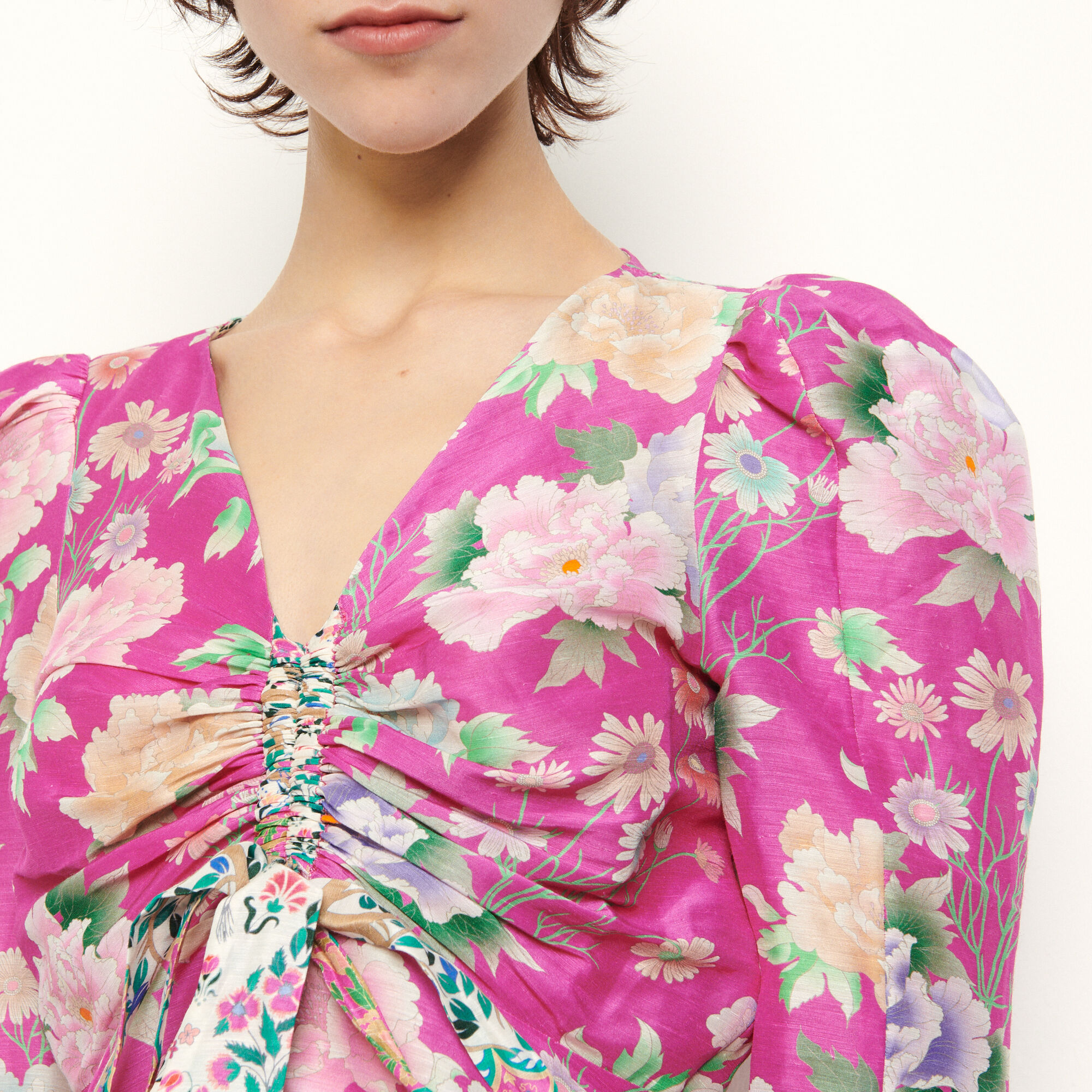 Sandro ハーフスリーブトップス Rhinestone striped shirt dress pink For Women | Sandro Paris