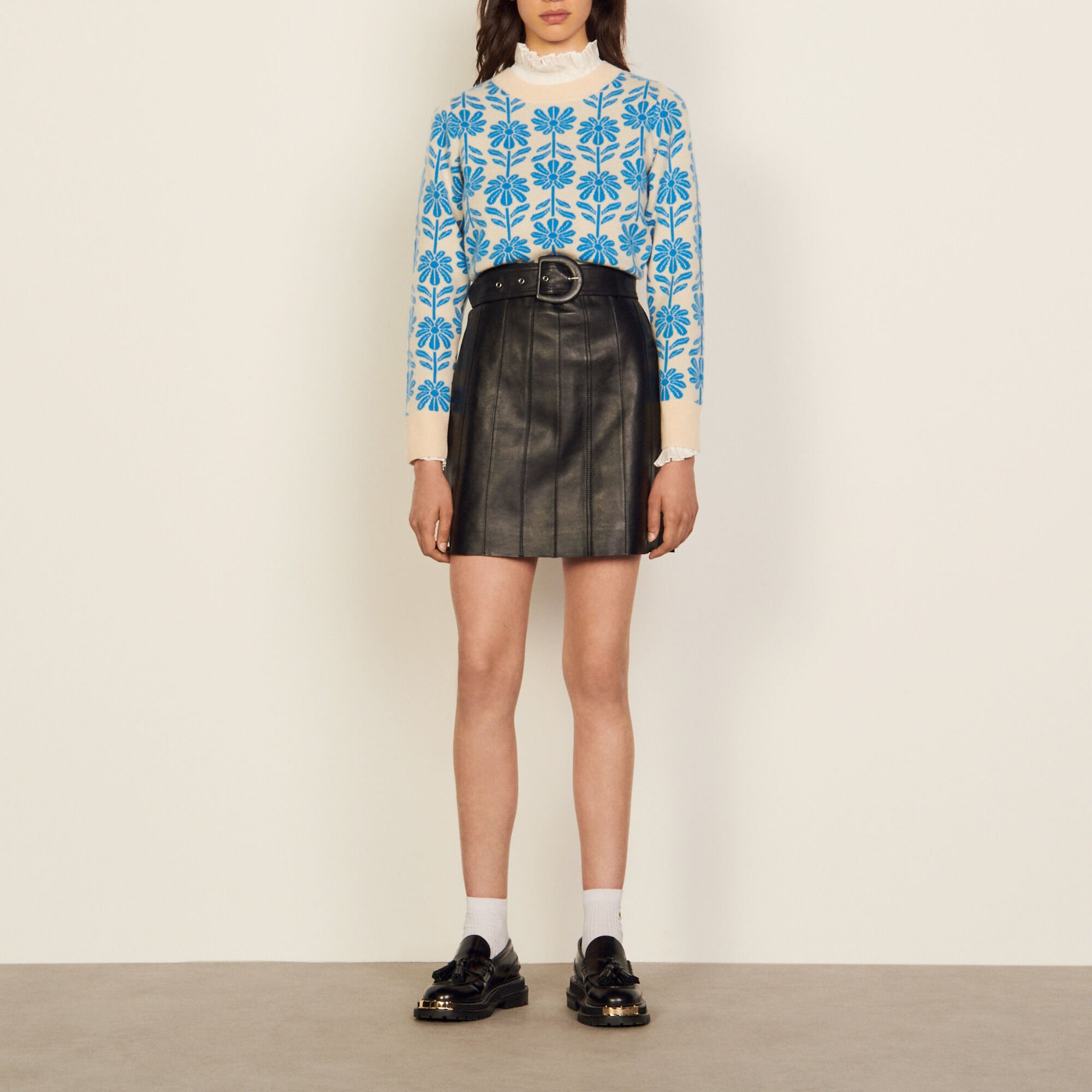 A-line skirt with leather cut-outs | Sandro | Sandro Secondhand
