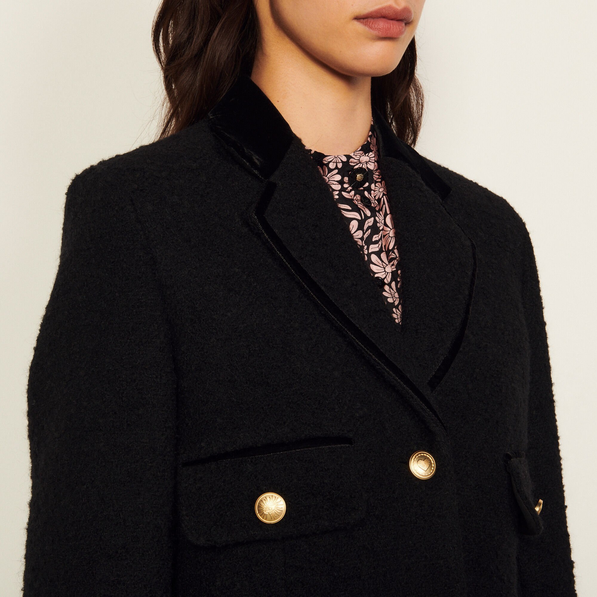 Cropped tweed jacket black / gray For Women | Sandro Paris