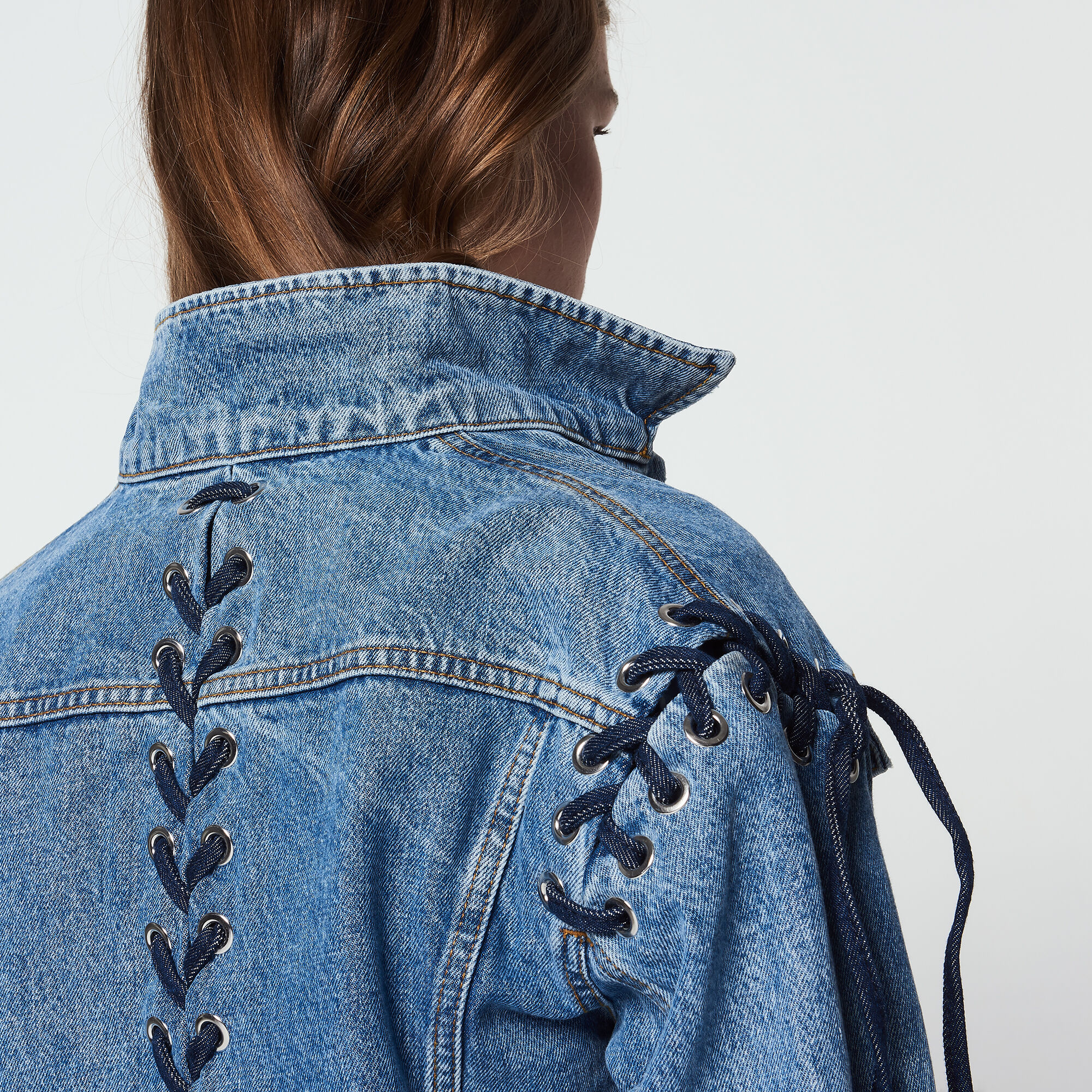Denim jacket with lace up details Sandro Sandro Secondhand